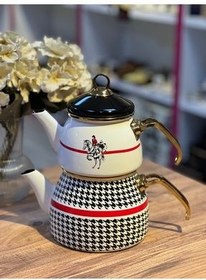 تصویر کتری قوری (چای‌ساز سنتی) سیاه و مجموعه شبانه Polo Enamel Qualita ACAR 