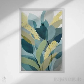 تصویر تابلو مینیمال گل دار زرد و سبزآبی ۲ اثر فلورا کوتا - بوم گالری ایماژ / 30x45 / قاب 2x2 PVC سفید Yellow Teal Floral II BY Flora Kouta