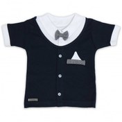 تصویر بلوز بچه‌گانه کوکالو آستین کوتاه طرح سرمه‌ای پاپیون | مناسب نوزاد تا ۳ سال 