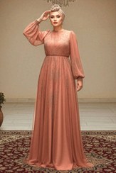 تصویر لباس مجلسی حجاب Neva Style کاشی دوزی منجوق دوزی 22031KRMT اورجینال 
