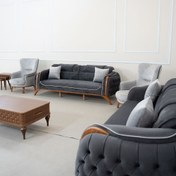 تصویر مبل هرمس مبل راحتی هرمس مخمل با کاناپه توسی تیره و تک‌نفره توسی روشن