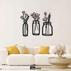 تصویر تابلو دکوراتیو فلزی مدل گل و گلدون مجموعه 3 عددی