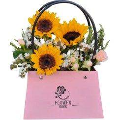 تصویر باکس گل آفتابگردان مدل کیف صورتی 