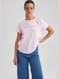 تصویر تی‌شرت زنانه گردن گرد بافتنی آستین کوتاه برند Defacto Woman Crew Neck Knitted Short Sleeve T-Shirt