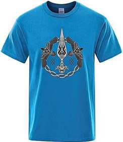 تصویر Men&#39;s Gungnir Raven Cotton T-Shirt, Retro Viking Print Short-Sleeved Summer Amulet Graffiti Shirt 