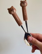 تصویر ست قاشق و چنگال فانتزی کودک استیل دسته سیلیکونی - تدی 