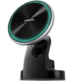 تصویر شارژر بی‌سیم مغناطیسی خودرو با حلقه LED مشکی برند joyroom Magnetic Wireless Car Charger Holder with LED Letter Ring Black