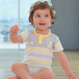 تصویر لباس زیر دکمه دار (بادی) آستین کوتاه نوزاد طرح فیل به آوران Behavaran Elephant Behavaran Elephant Baby Short Sleeve Bodysuit