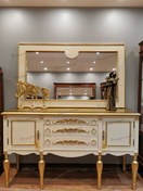 تصویر آینه کنسول ساده پایه بلند رنگ سفید و طلایی 
