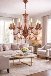 تصویر لوستر چوبی 10 شعله آجری 