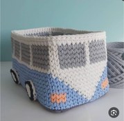 تصویر سبد نظم دهنده لوازم پسرانه تریکو مدل گندمی طرح ماشینی 