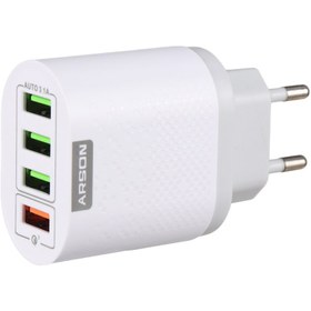 تصویر کلگی فست شارژ Arson AN-4Q 4Port QC3.0 PD 3A 18W Arson AN-4Q 4Port QC3.0 PD 3A 18W Fast Wall Charger