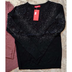 تصویر بلور گپ بافت مجلسی وارداتی گیپور دار نگین دار با کیفیت زنانه - مشکی 