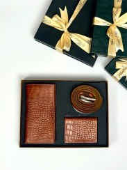 تصویر ست چرم طبیعی سه تیکه کیف پول، جاکارتی و کمربند 