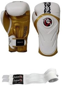 تصویر دستکش بوکس سفید مردانه و زنانه Tepeito Muay Thai Kick Boxing Glove and Bandaja 2 Set Dragondo 