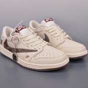 تصویر ایر جردن وان لو کاز کرم طوسی زرشکی Travis Scott x Fragment Design x Air Jordan 1 Low 