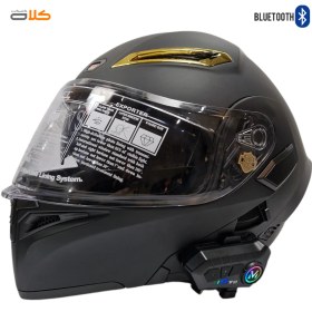 تصویر کلاه کاسکت بلوتوث دار مشکی مات QIKE با فک متحرک QIKE matte black Bluetooth helmet with movable jaw