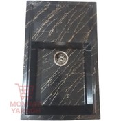 تصویر سینک گرانیتی لوتوس مدل L101 سایز ۵۰×۸۰ | تک لگن سینی‌دارمشکی رگه طلایی Lotus Granite Sink Model L101 – Size 50×80 | Single Bowl with Drainer, Made with Turkish Materials + Siphon Included