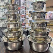 تصویر آبکش و لگن یونیک حک شده استیل 10 پارچه 