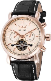 تصویر ساعت مچی مکانیکی کرونوگراف مردانه Gute ، ساعت دستی اتوماتیک تقویم تجاری کلاسیک رومی با بند چرمی سیاه 6 آبی 