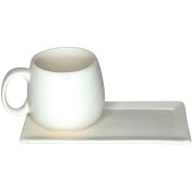 تصویر ماگ و زیر ماگی سرامیکی دستساز سفید و ساده | کرج لند 