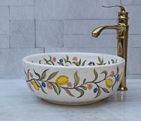 تصویر کاسه روشویی روکار نقاشی پرنده و درخت لیمو کد 3811 