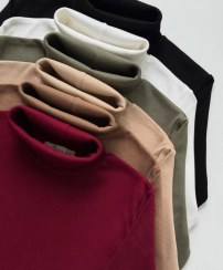 تصویر یقه اسکی بیسیک در رنگبندی - کرم استخوانی 