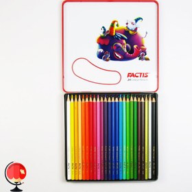 تصویر مداد رنگی 24 رنگ فکتیس مدل F07222 جعبه فلزی Factis 24 colour pencil