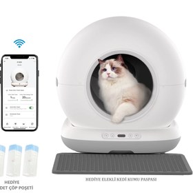 تصویر توالت هوشمند و اتوماتیک گربه برند Haustier آلمان مدل CB001 Haustier CB001 Smart Automatic Cat Litter Box, Remote Control via APP, 75L Tank, 7L Trash Bin, Weight Sensor, 3 Deodorants + 45 Trash Bags + Grid Mat as a Gift (Gray)