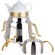 تصویر کتری استیل دو قوری ام جی اس مدل K41012 براق طلایی 