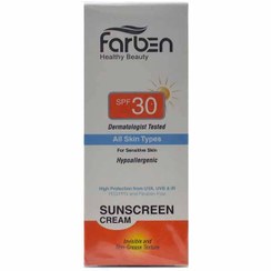 تصویر کرم ضد افتاب فاربن مناسب پوست های حساس اس پی اف30-farben spf30 all skin types 