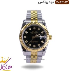 تصویر ساعت ست بندفلزی ساعت مچی عقربه ای جفتی رولکس ROLEX طلایی نقره ای نگین دار تک موتور تاریخ دار تاریخ شمار ROLEX