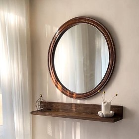 تصویر آینه گرد چوبی دکو 