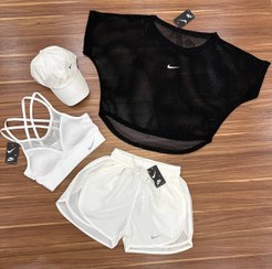 تصویر ست ورزشی شورتک و نیمتنه و کراپ توری کد 3667 