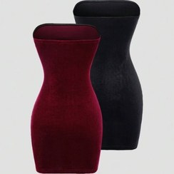 تصویر پیراهن مجلسی زنانه مخمل سبز 