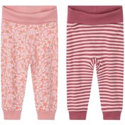 تصویر شلوار کمرپهن نخ پنبه نوزادی برند لوپیلو آلمان رنگ صورتی و قرمز راه راه 