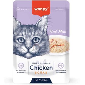 تصویر پوچ گربه ونپی طعم مرغ و خرچنگ 85 گرم (انگلیسی نویس) Wanpy Cat chicken crab 85g