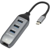 تصویر هاب 4 پورت Type-C اونتن مدل OTN-95118R Onten OTN-95118R Type-C 4 Port Hub With RJ45