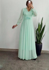 تصویر لباس مجلسی و شب ماکسی مدل حدیث - سبز فیروزه روشن / سایز5-52/54 Dress and long night