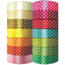 تصویر روبان ساتن 4 سانت خالدار با طول 25 یارد Dotted Satin Ribbon 4 Cm