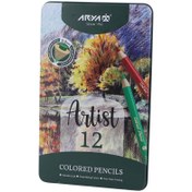 تصویر مداد رنگی آریا آرتیست ۱۲ رنگ جعبه فلزی کد ۳۹۰۱ 