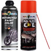 تصویر پک دو عددی دوپلی کالر: اسپری رنگ موتور مشکی مات + اسپری روان‌کننده صنعتی Black Engine Paint Spray + Industrial Lubricant Spray