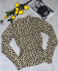 تصویر بلوز پلنگی آستین فینگری - کرم 