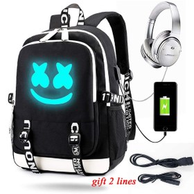 تصویر Luminous Backpack with USB Charging Port Fashion Travel Laptop Daypack Unisex Bookbag Student School Bag Rucksack 