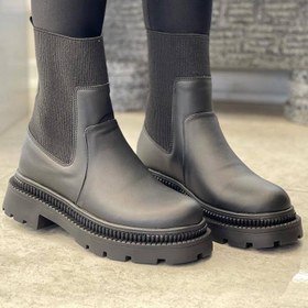 تصویر نیم بوت زنانه مشکی دورکش چرم مصنوعی سایز ۳۷ تا ۴۰ 