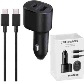 تصویر شارژر فندکی سامسونگ دو پورت 45 و 15 وات همراه کابل دوسر تایپ سی 