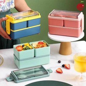 تصویر ظرف غذا لانچ باکس lunch box همراه قاشق و چنگال ظرفیت 1400 میل lunch box 1400ml