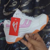 تصویر کتونی وکفش والیبال بسکتبال و هندبال زنانه اف کره ایF پرو اسپیس PRO-SPACE F کره ای درجه 1 رنگ سفید صورتی سایز 36تا41 