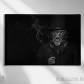 تصویر تابلو دکوراتیو مرد به شکل شیر در حال سیگار کشیدن و خیره شدن اثر آدریان ویریو - بوم گالری ایماژ / 45x30 / بوم کلاف‌شده Man In The Form Of A Lion Person Smoking Staring BY Adrian Vieriu