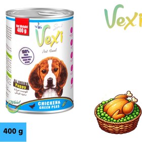 تصویر کنسرو پته ای توله سگ وکسی طعم مرغ و نخودفرنگی 400 گرمی VEXI dog With chicken 400 ML